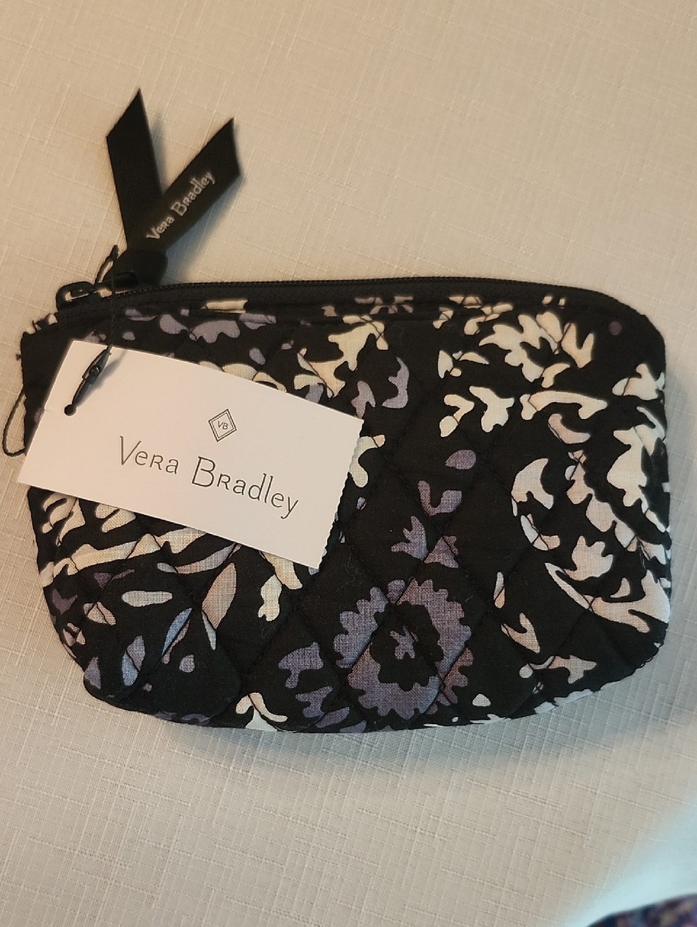 VERA BRADLEY Quilted Black & White Floral Cosmetic Pouch